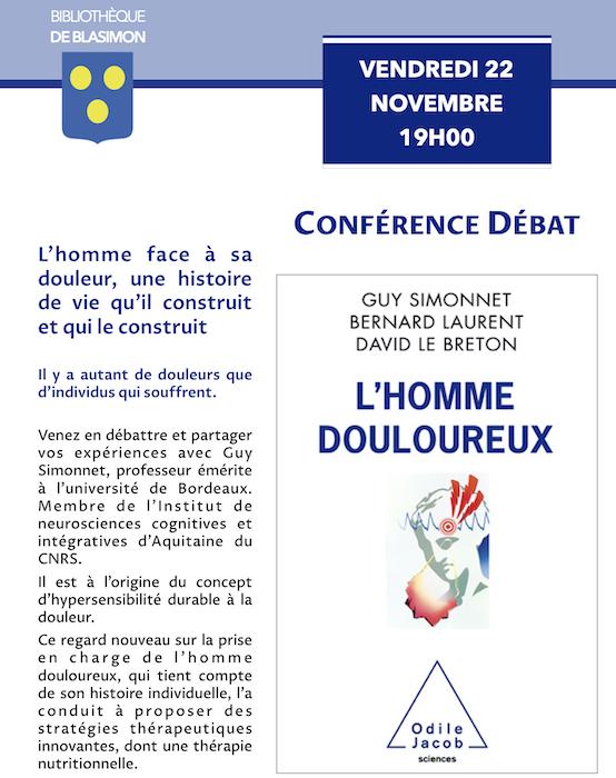 Rencontre avec Guy Simonnet, auteur de l’homme douloureux vendredi 22 novembre 2024 à la bibliothèque de Blasimon