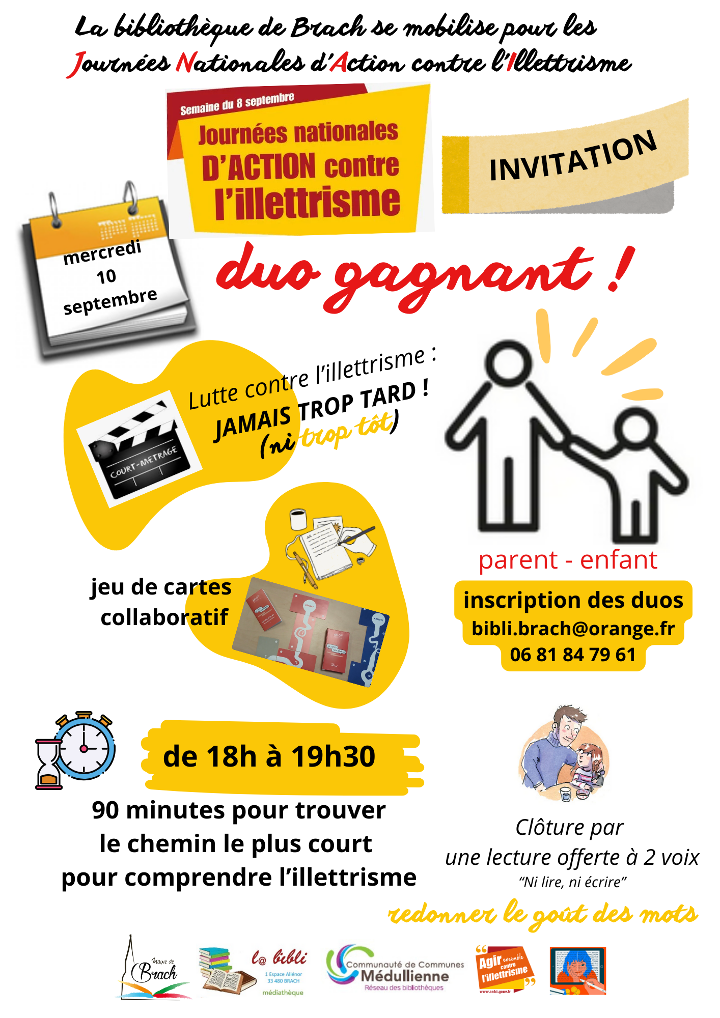 annonce court-métrage, jeu de cartes collaboratif et lecture offerte avec image adulte enfant 10 septembre de 18h à 19h30 