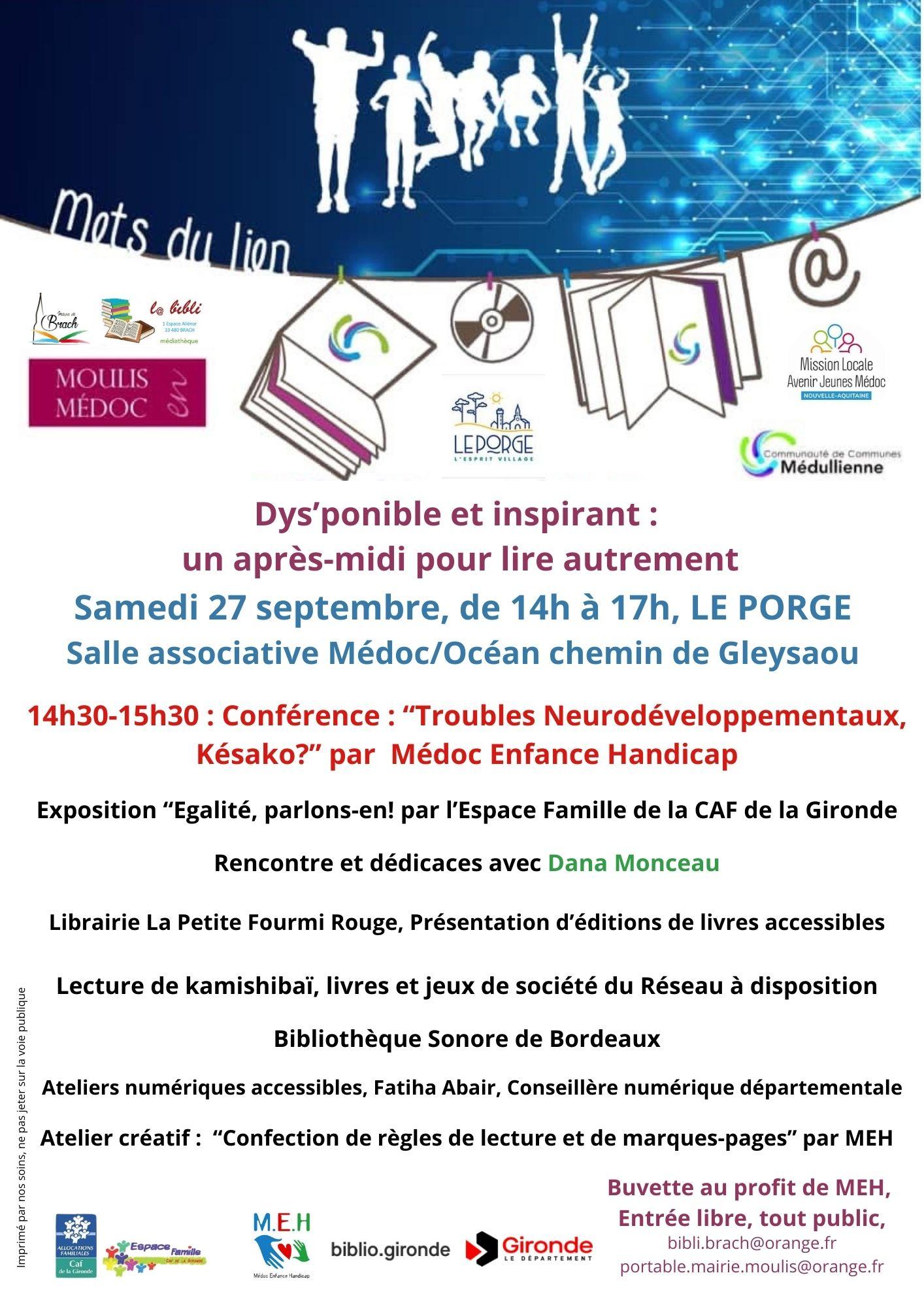 programme d'un après-midi à LE PORGE autour d'une conférence sur les troubles neurodéveloppementaux