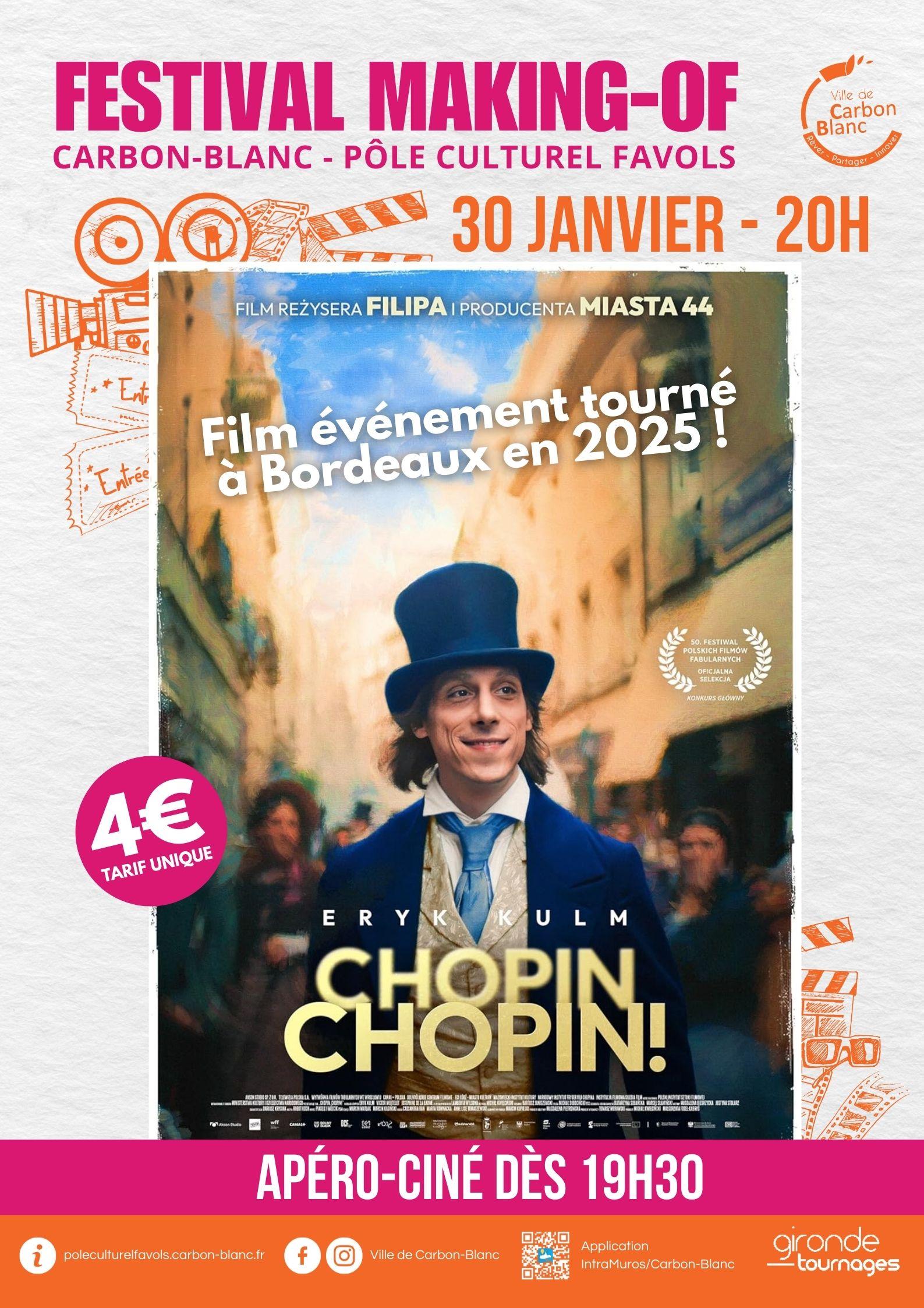 Affiche projection chopin, chopin + apéro ciné au cinéma Favols de Carbon-Blanc 30 janvier 2026